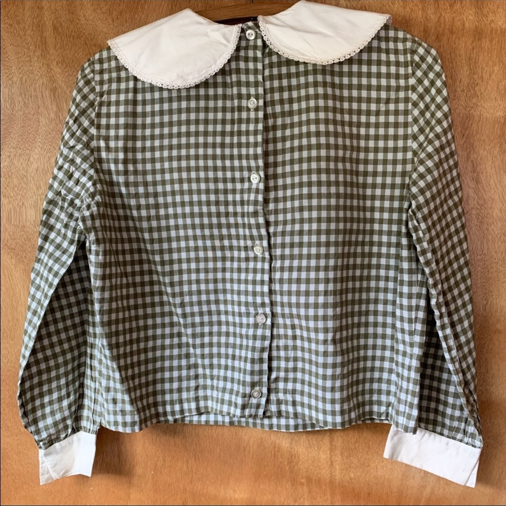 American vintage gingham embroidered collar shirt